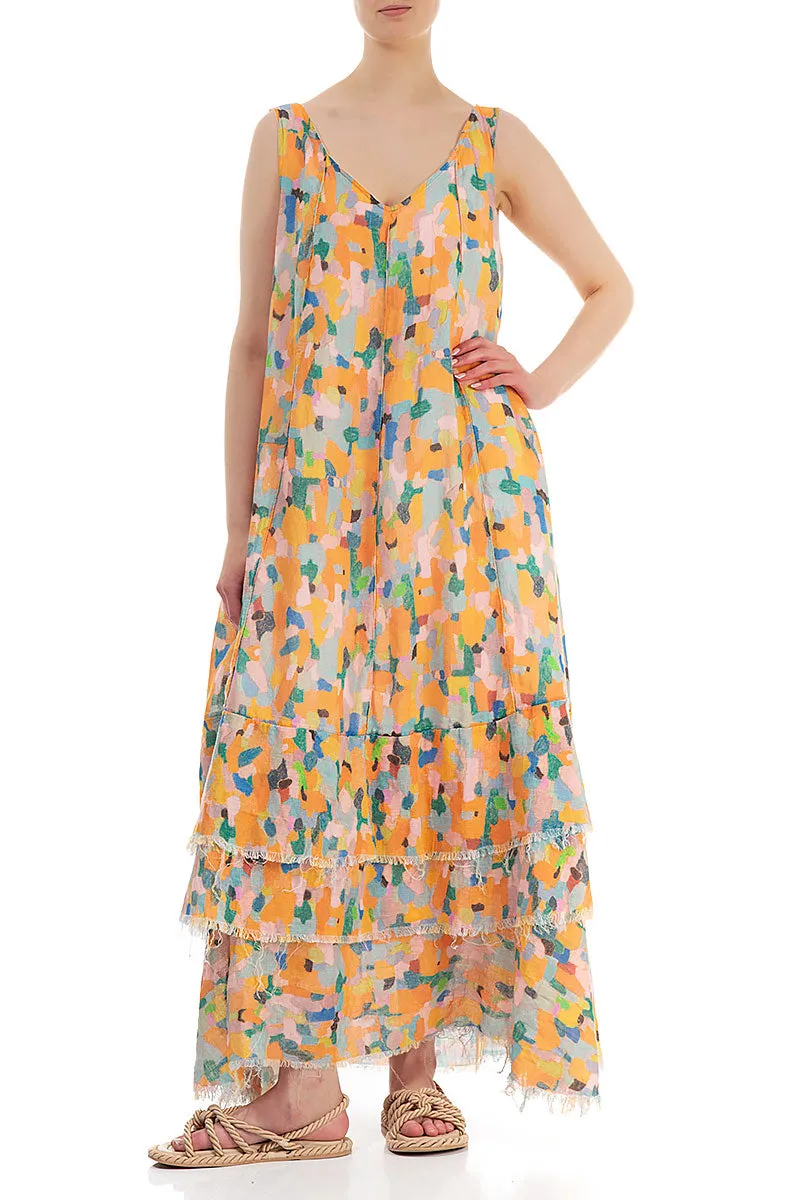 Maxi Orange Burst Gauze Linen Dress