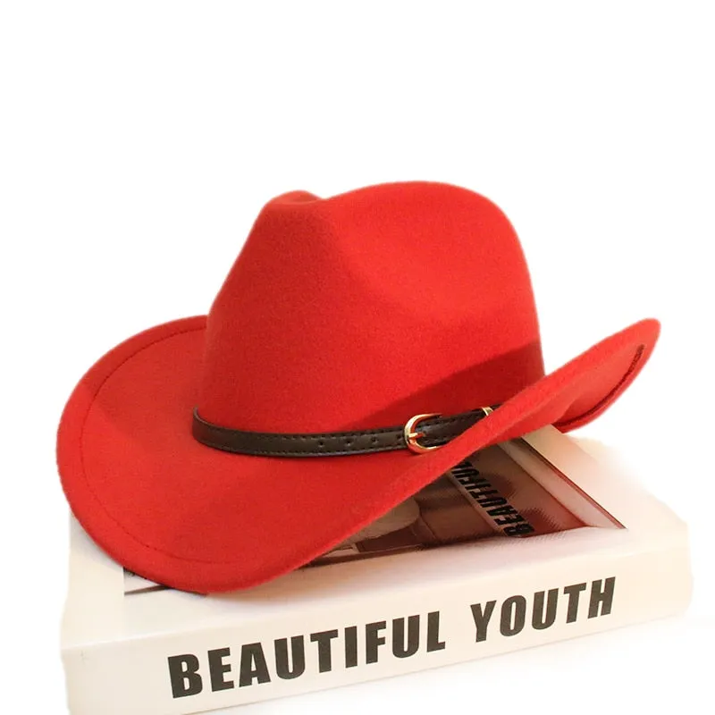 Men and Women Wool Leather Band Wide Brim Western Cowboy Hat