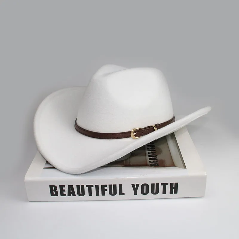 Men and Women Wool Leather Band Wide Brim Western Cowboy Hat