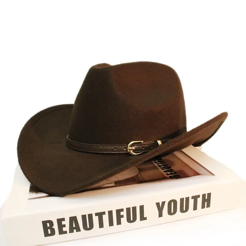 Men and Women Wool Leather Band Wide Brim Western Cowboy Hat