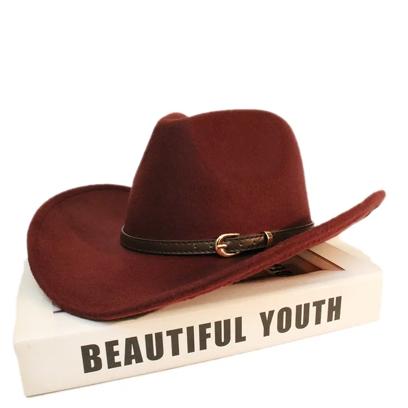 Men and Women Wool Leather Band Wide Brim Western Cowboy Hat