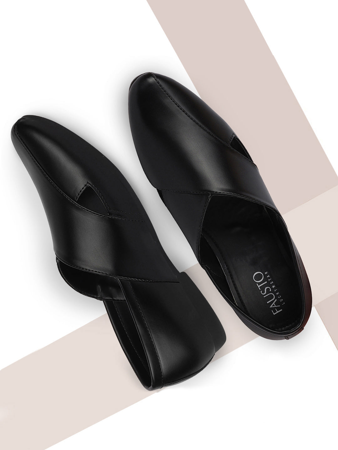 Men Ethnic Black Criss Cross Slip On Juttis and Mojaris