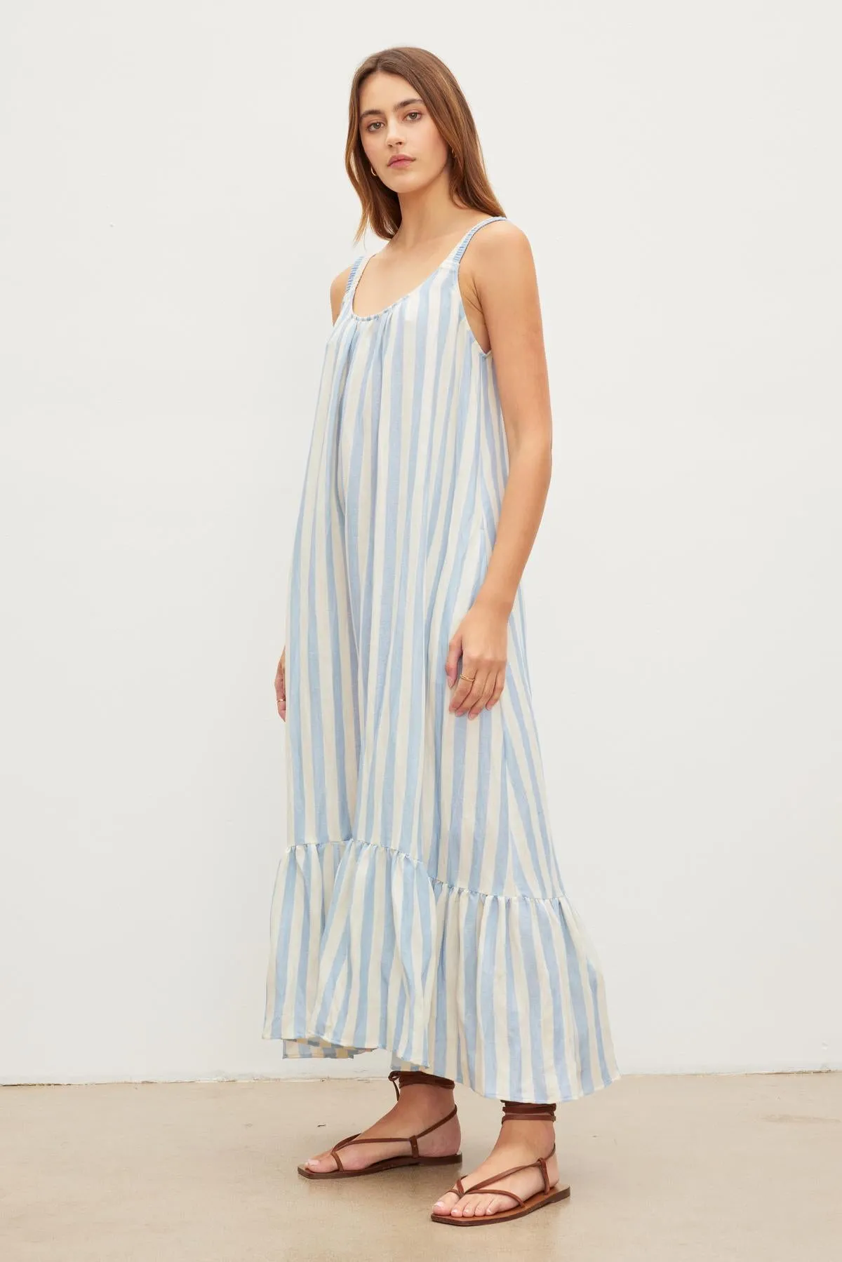 MERADITH STRIPED LINEN MAXI DRESS