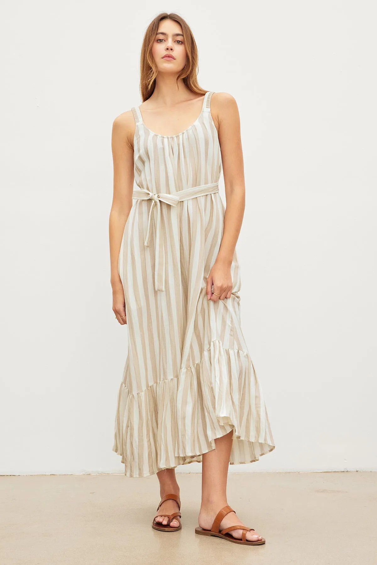 MERADITH STRIPED LINEN MAXI DRESS