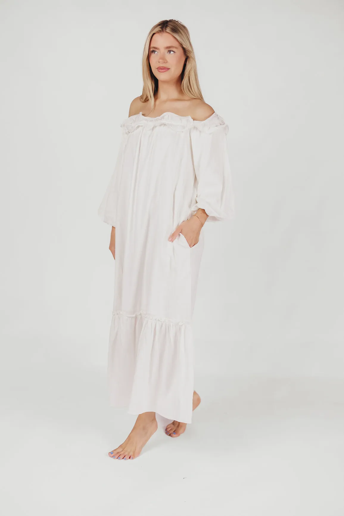 Moira Linen-Blend Ruffled Maxi Dress in White