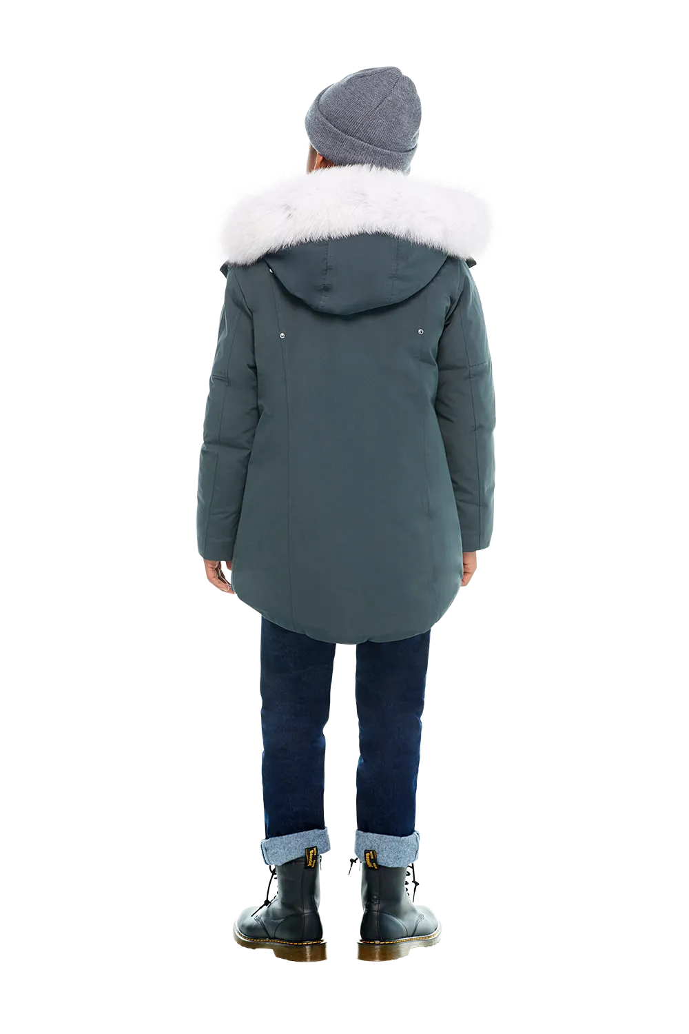 Moose Knuckles Kids Unisex Original Parka Winter Coat in Granite / Natural Fox Fur