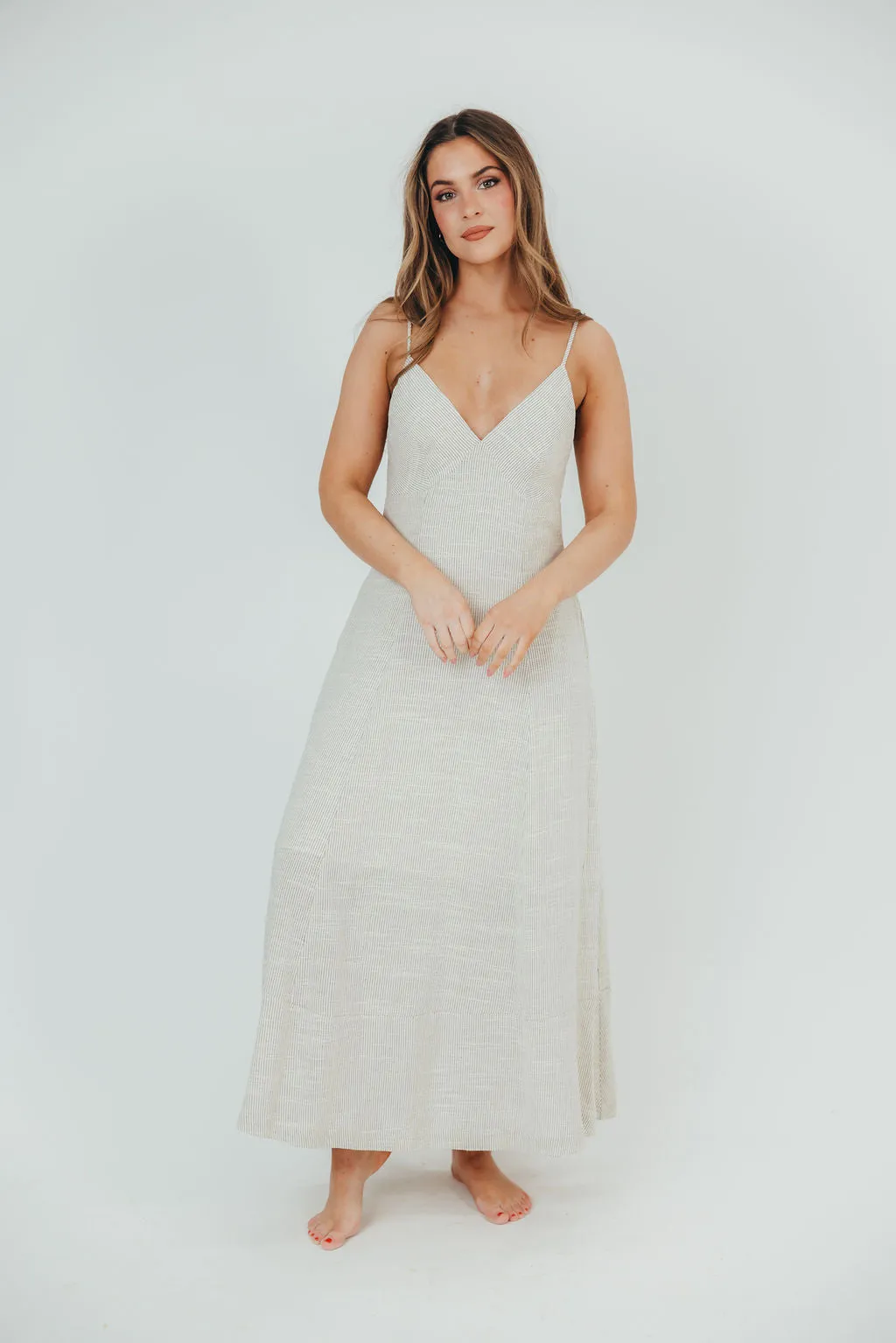 Natalia Striped Linen-Blend Maxi Dress with Open Back in Natural Stripe