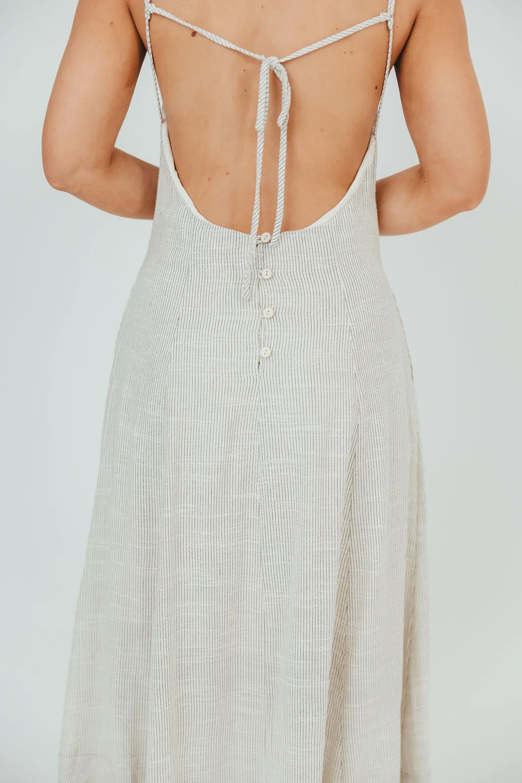 Natalia Striped Linen-Blend Maxi Dress with Open Back in Natural Stripe