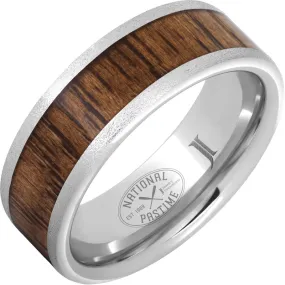 National Pastime Collection Serinium Ring with Hickory Vintage Baseball Bat Wood Inlay and Stone Finish