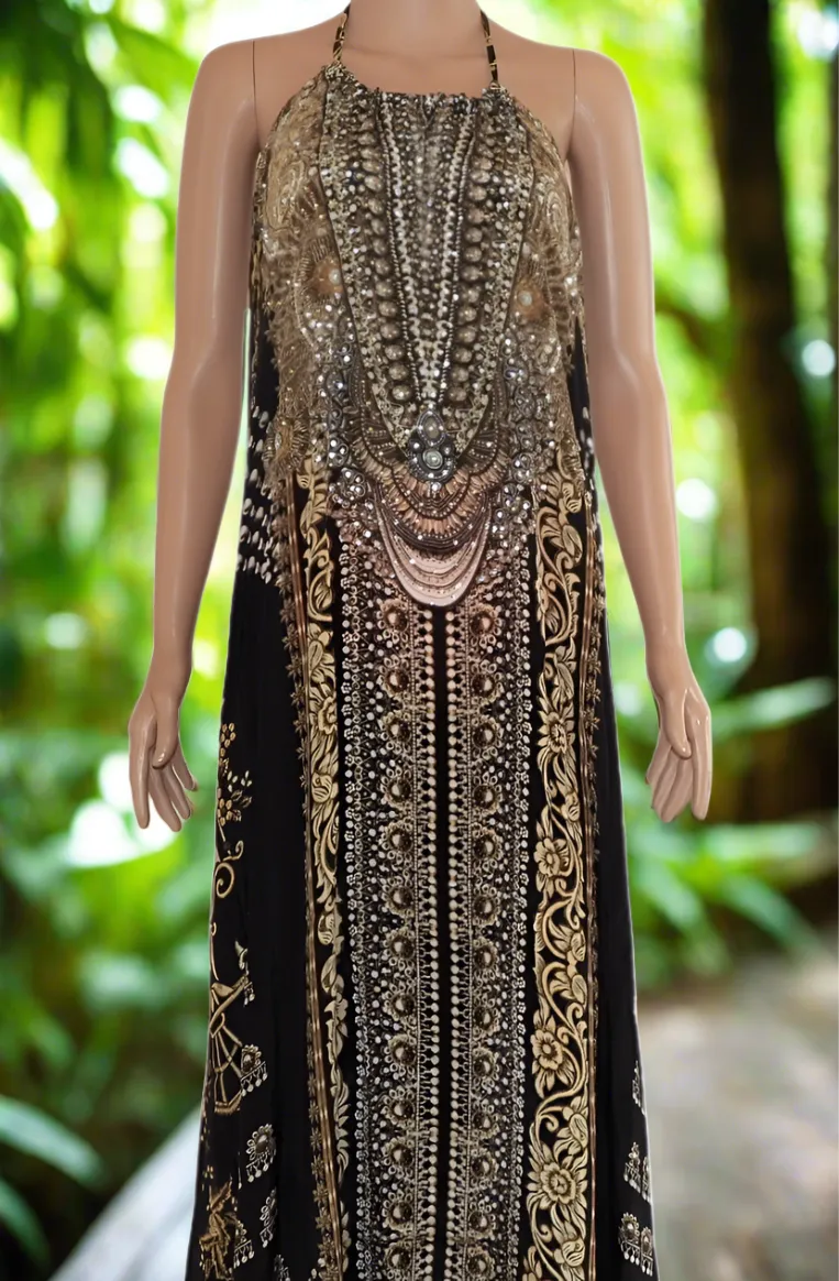 Necklace Long Maxi Dress-Glitz Glam-Black