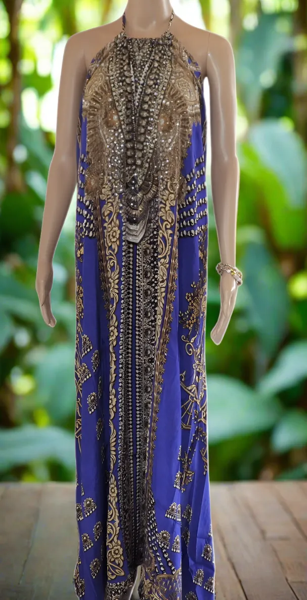 Necklace Long Maxi Dress-Glitz Glam-Sapphire