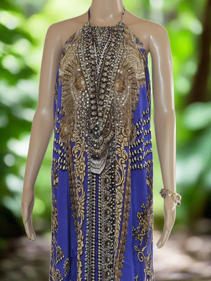 Necklace Long Maxi Dress-Glitz Glam-Sapphire