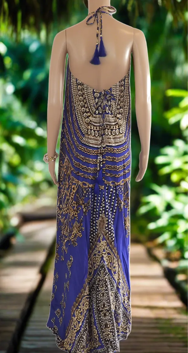 Necklace Long Maxi Dress-Glitz Glam-Sapphire