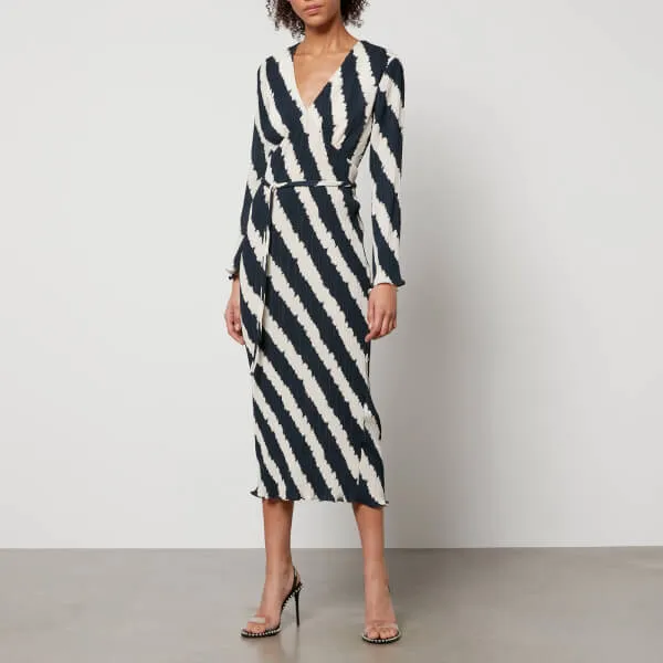 Never Fully Dressed Mono Celeste Striped Plissé Dress