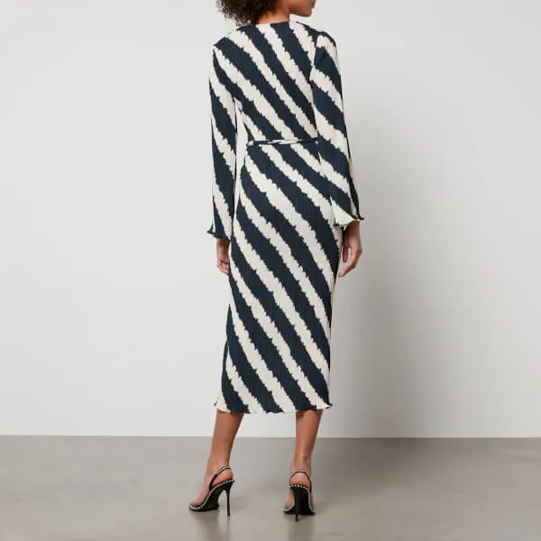 Never Fully Dressed Mono Celeste Striped Plissé Dress