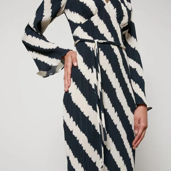 Never Fully Dressed Mono Celeste Striped Plissé Dress