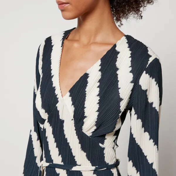 Never Fully Dressed Mono Celeste Striped Plissé Dress