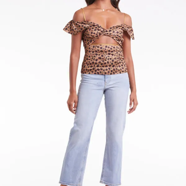 Never Fully Dressed Twist-Front Leopard-Print Satin Top