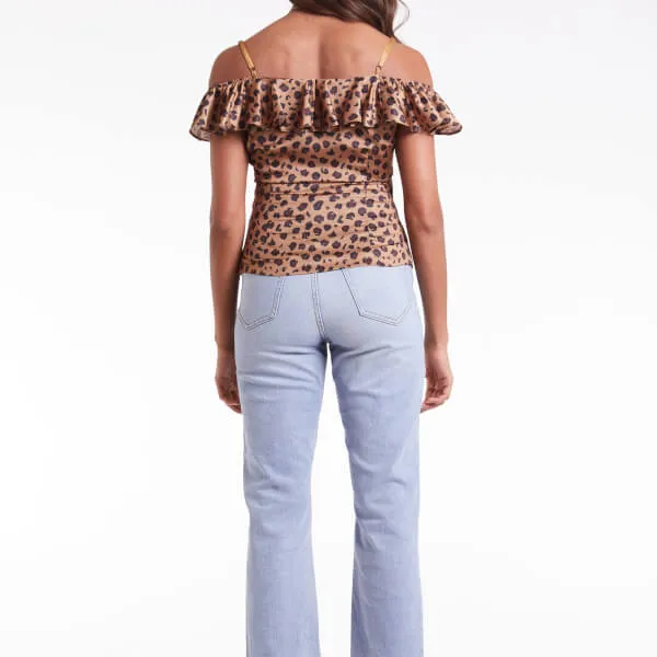 Never Fully Dressed Twist-Front Leopard-Print Satin Top