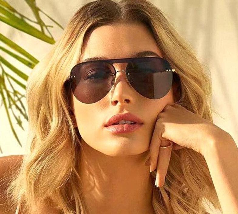 Oversized Pilot Sunglasses Women  Eyewear Brown Mirror