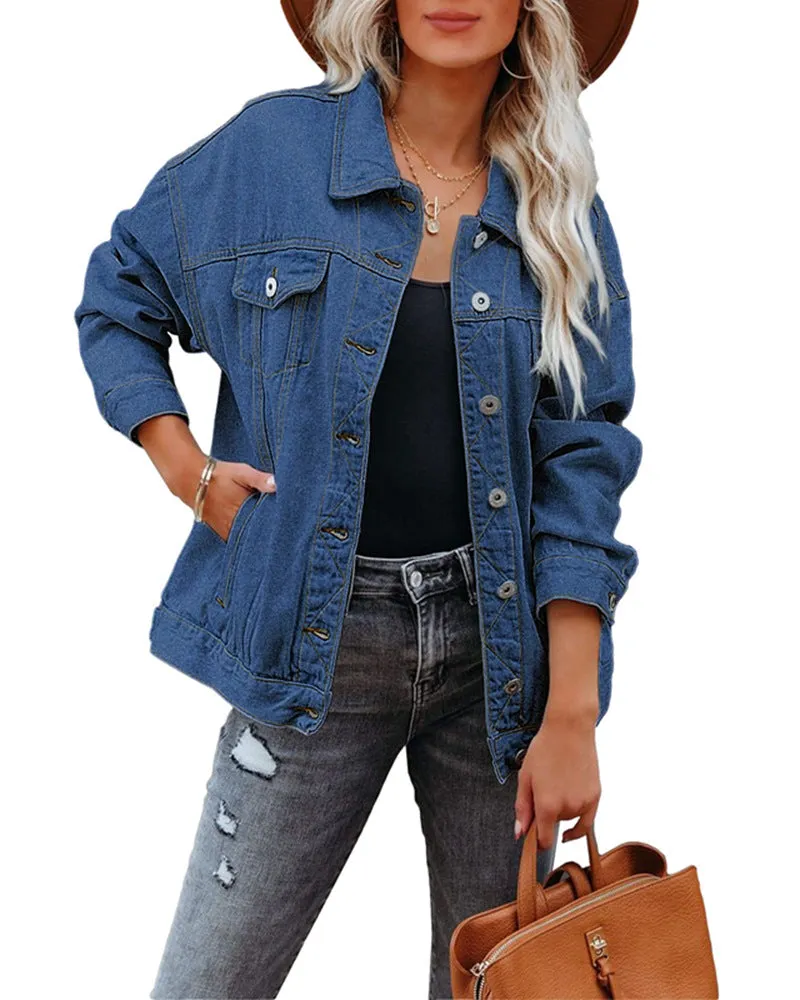 Oversized Shawl Collar Denim Jacket