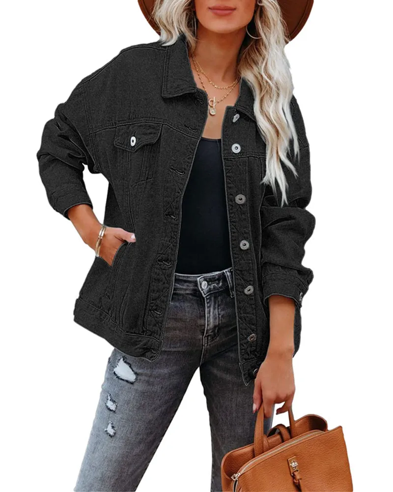 Oversized Shawl Collar Denim Jacket