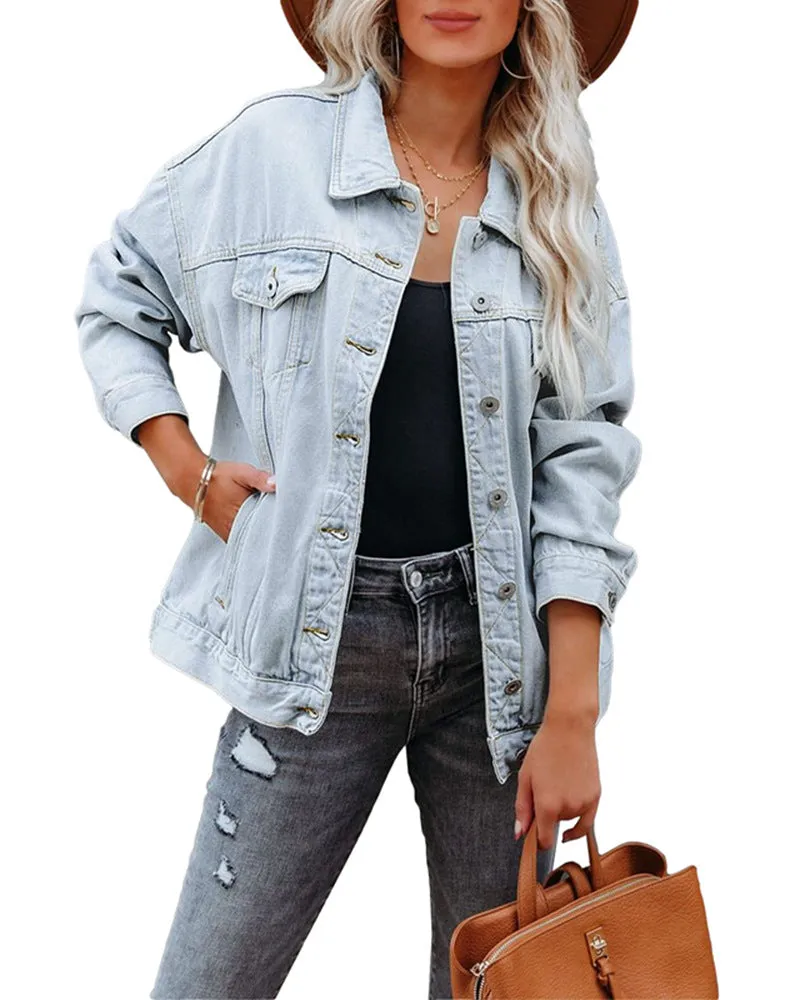 Oversized Shawl Collar Denim Jacket