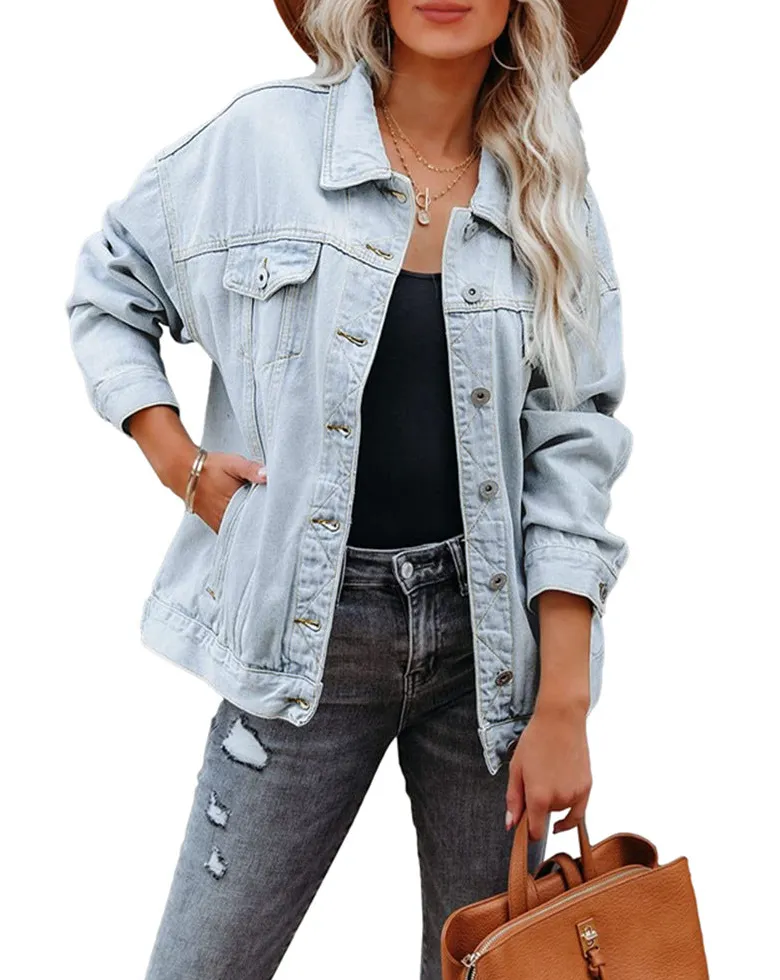 Oversized Shawl Collar Denim Jacket