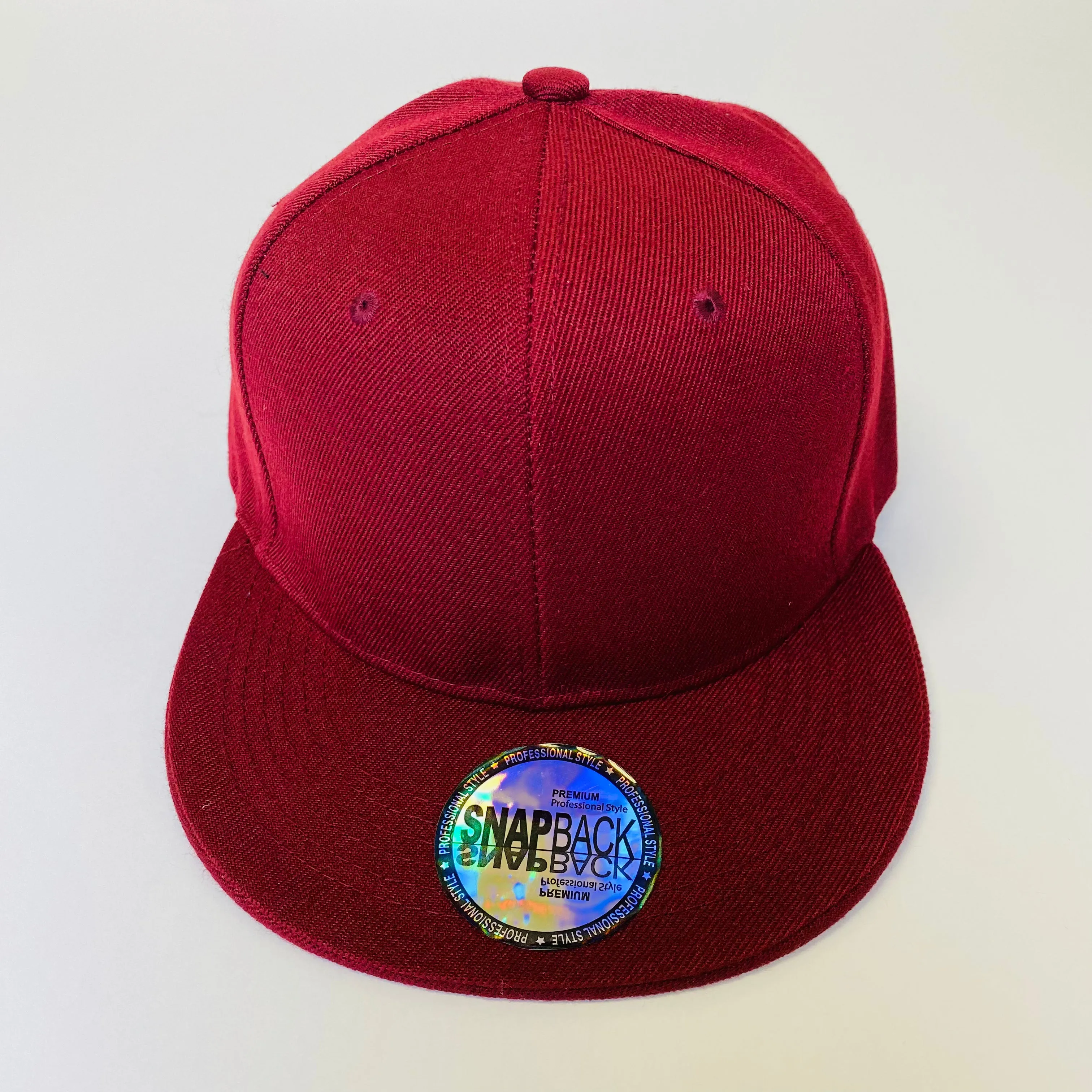 Plain Snapback 5 Panel Hat - Burgundy