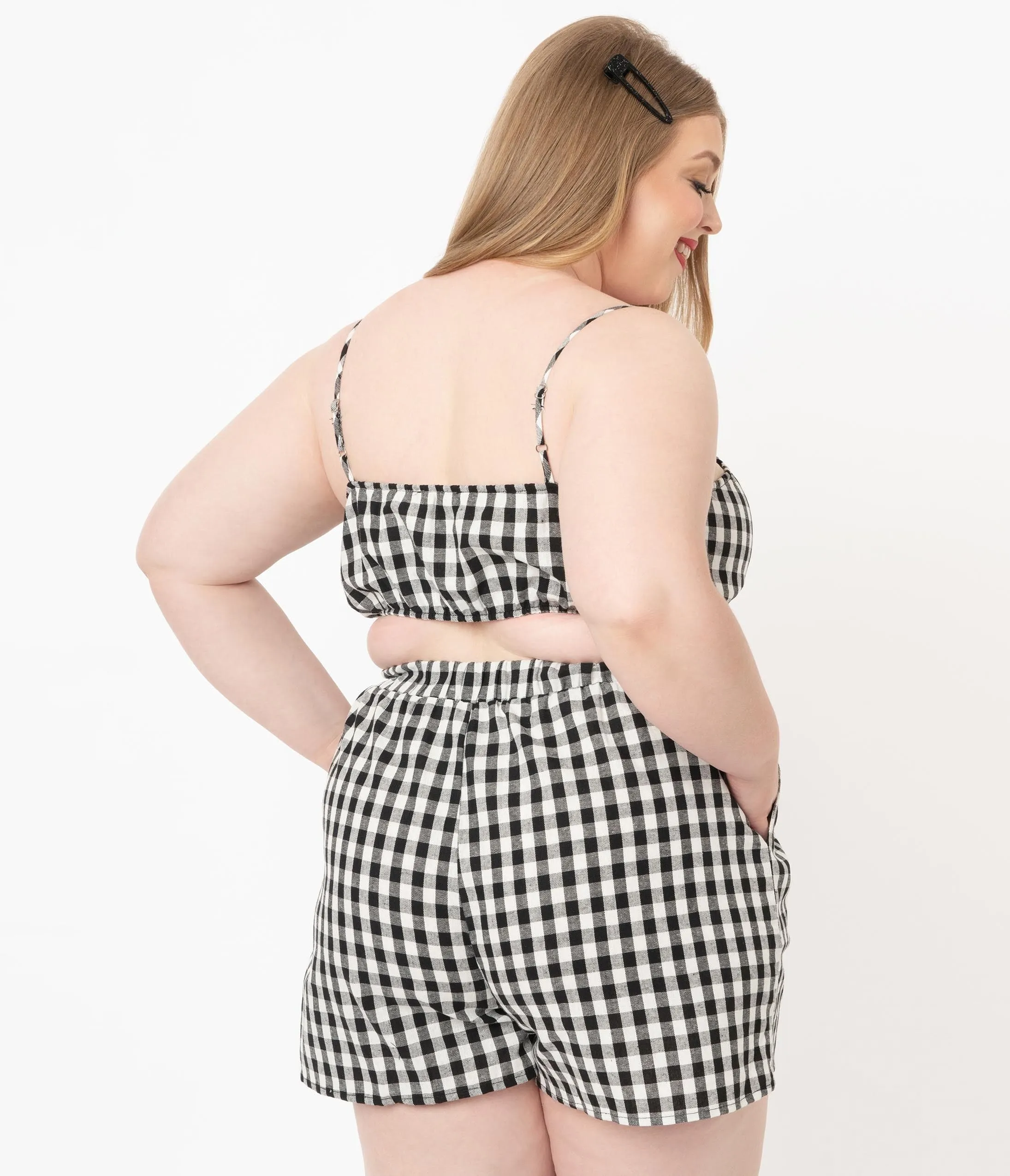 Plus Size Black & White Gingham Crop Top