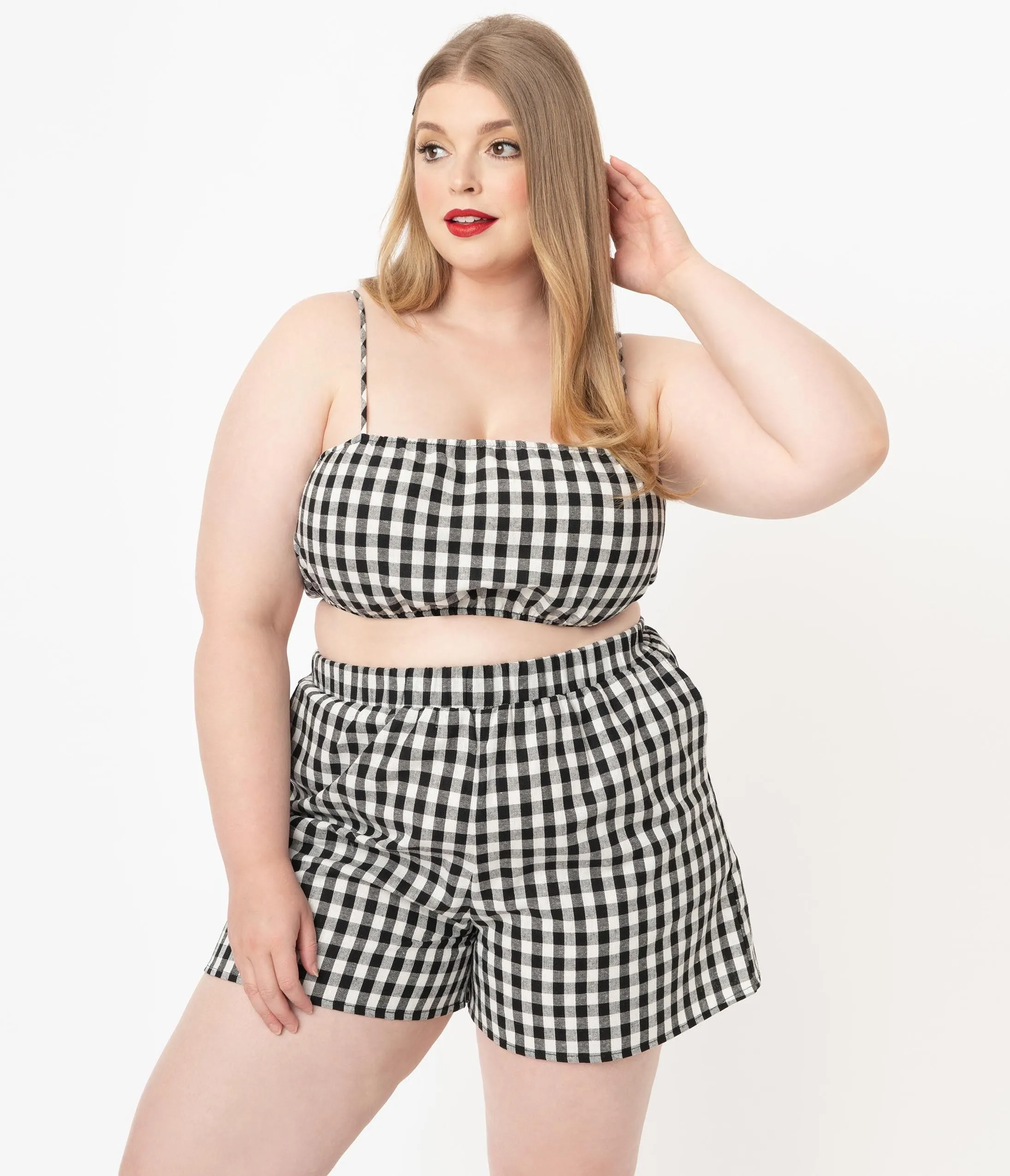 Plus Size Black & White Gingham Crop Top