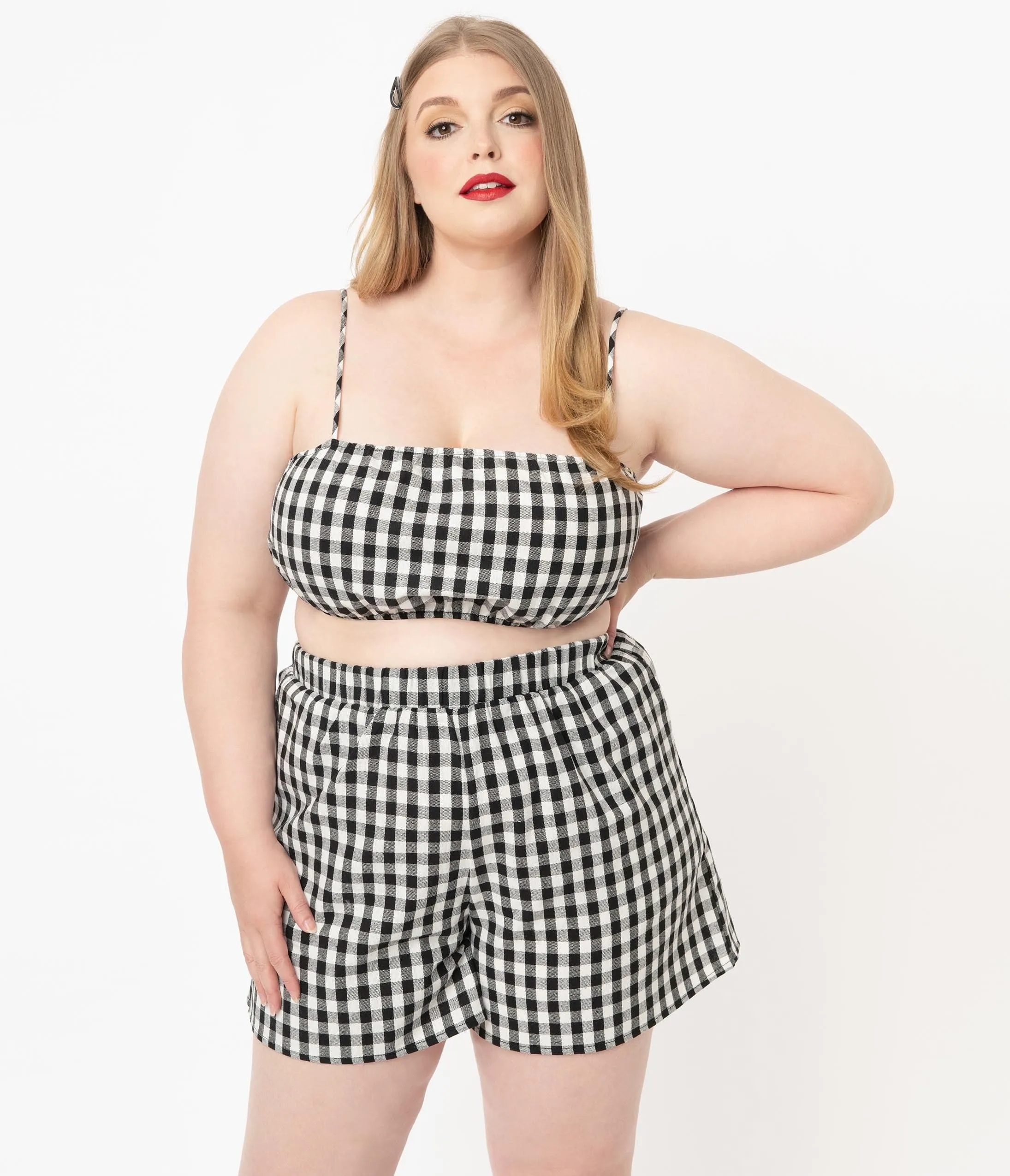 Plus Size Black & White Gingham Crop Top