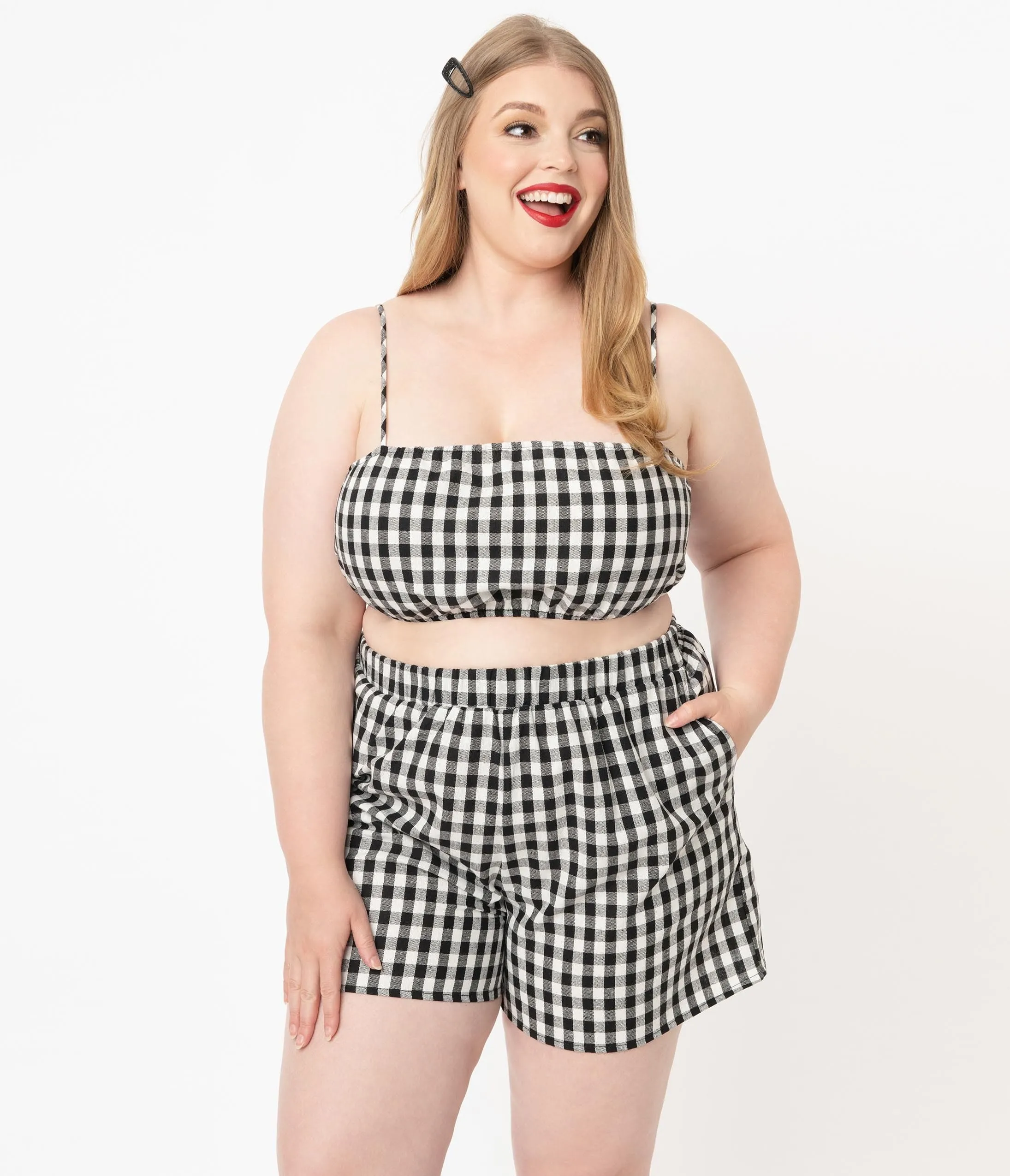 Plus Size Black & White Gingham Crop Top