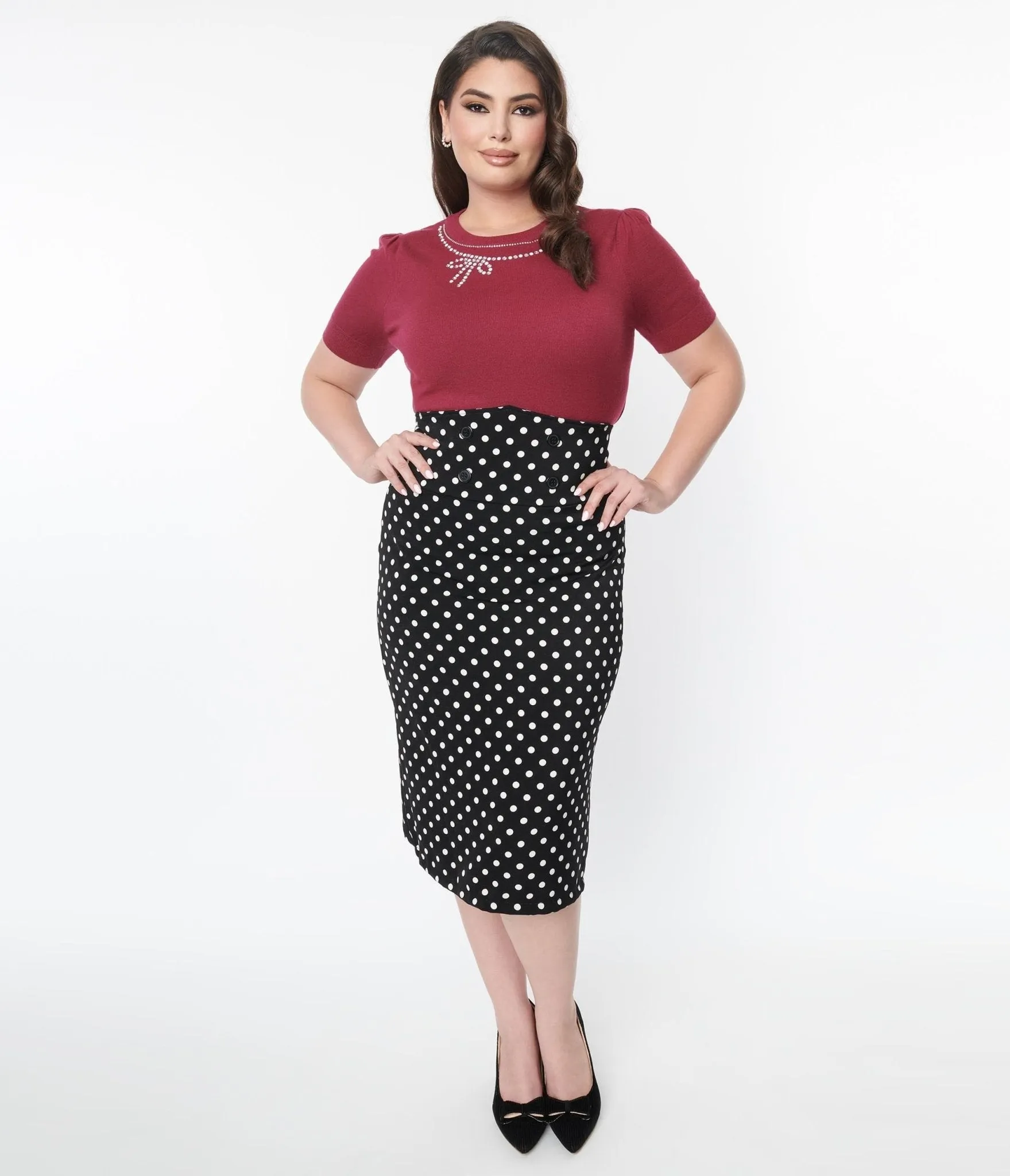 Plus Size Black & White Polka Dot Wiggle Skirt