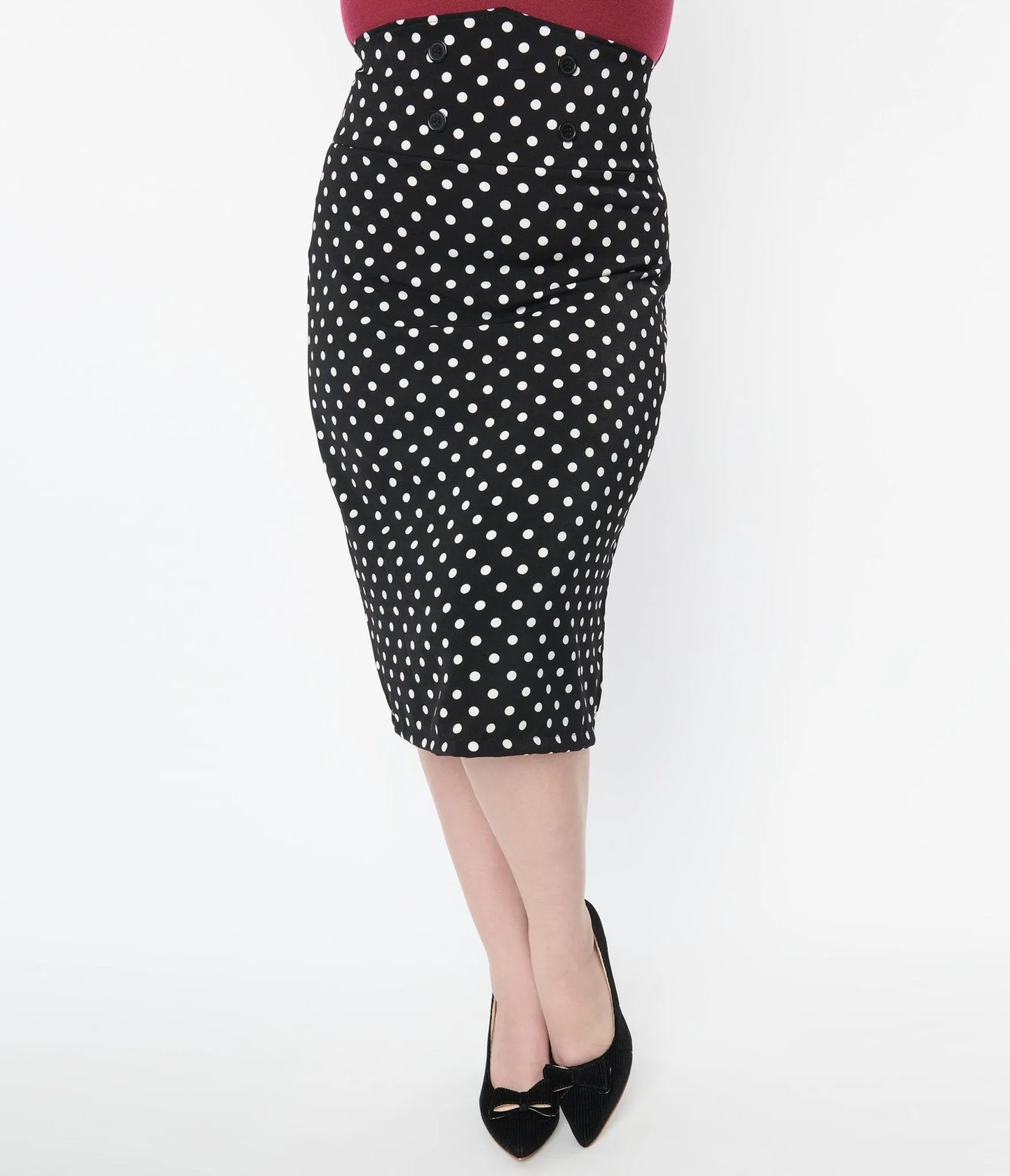 Plus Size Black & White Polka Dot Wiggle Skirt