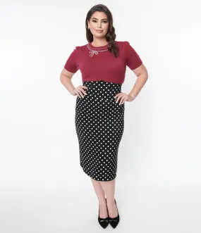 Plus Size Black & White Polka Dot Wiggle Skirt