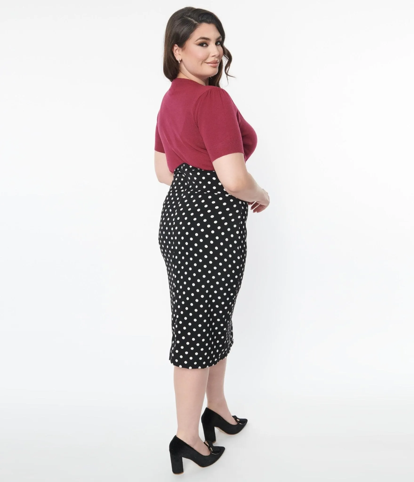 Plus Size Black & White Polka Dot Wiggle Skirt