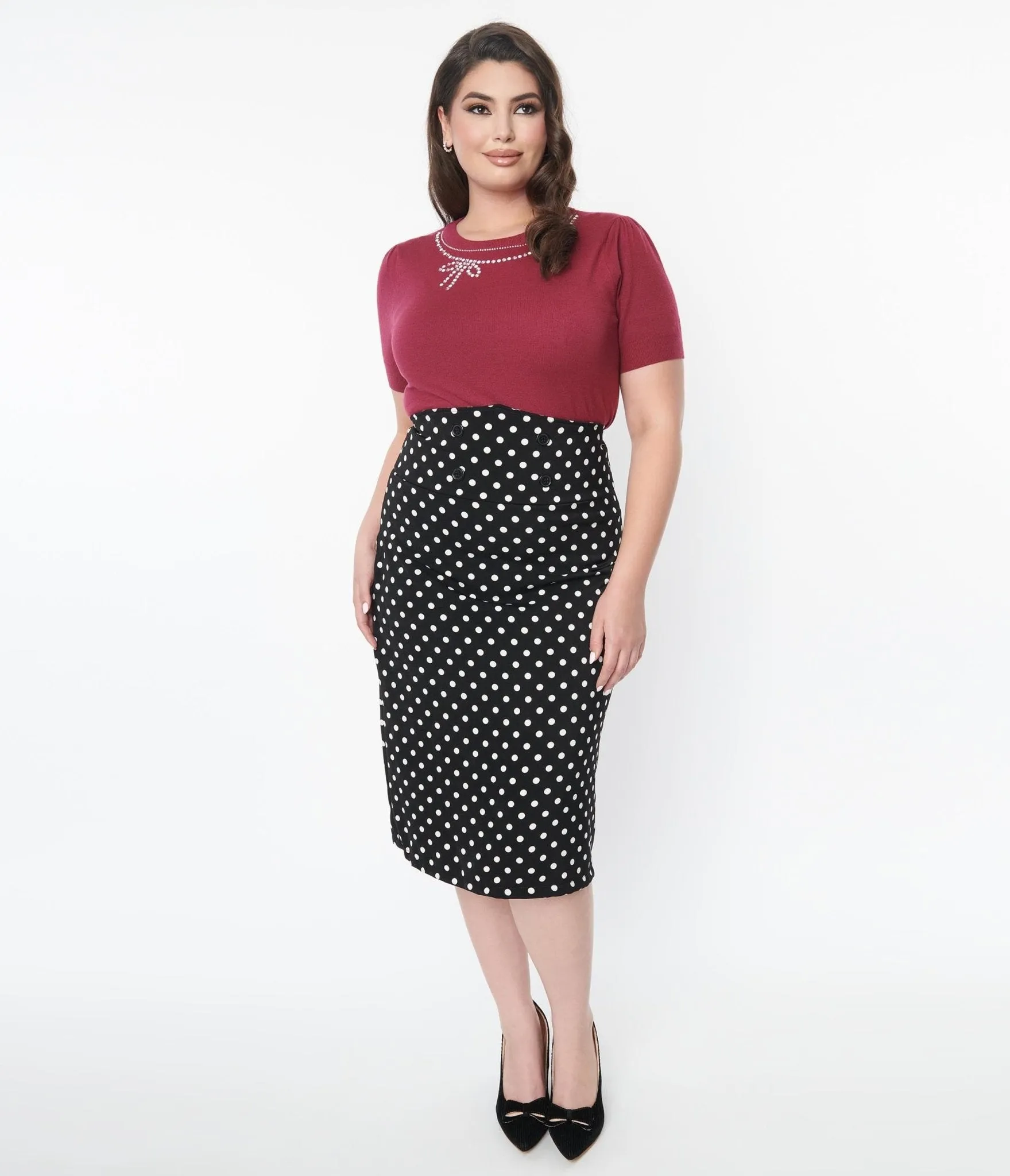 Plus Size Black & White Polka Dot Wiggle Skirt