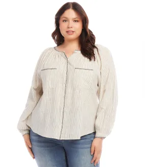 Plus Size Edge Stitch Peasant Top