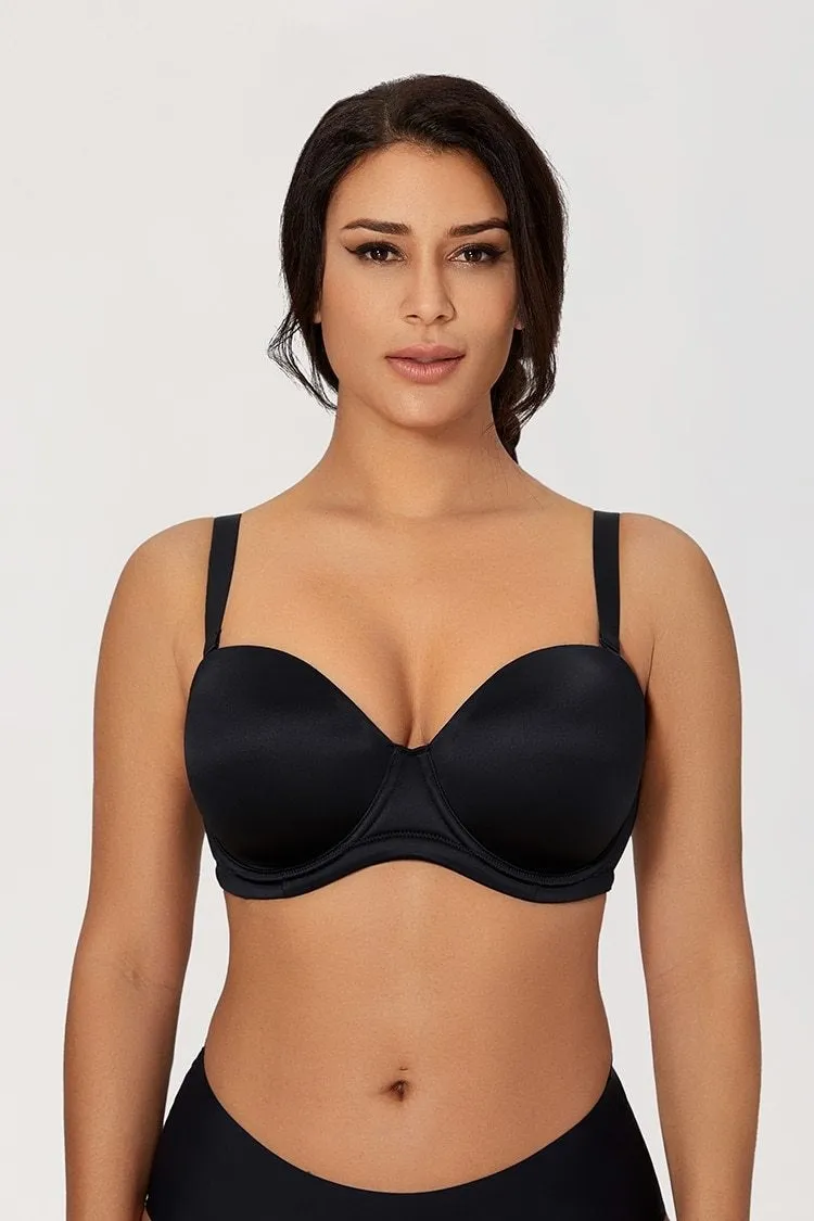 Plus Size Women's Strapless Black Color Multiway Seamless Cup Push Up Bra