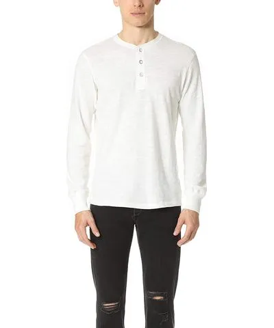 rag & bone Standard Issue Men's Basic Henley Solid White Long Sleeve