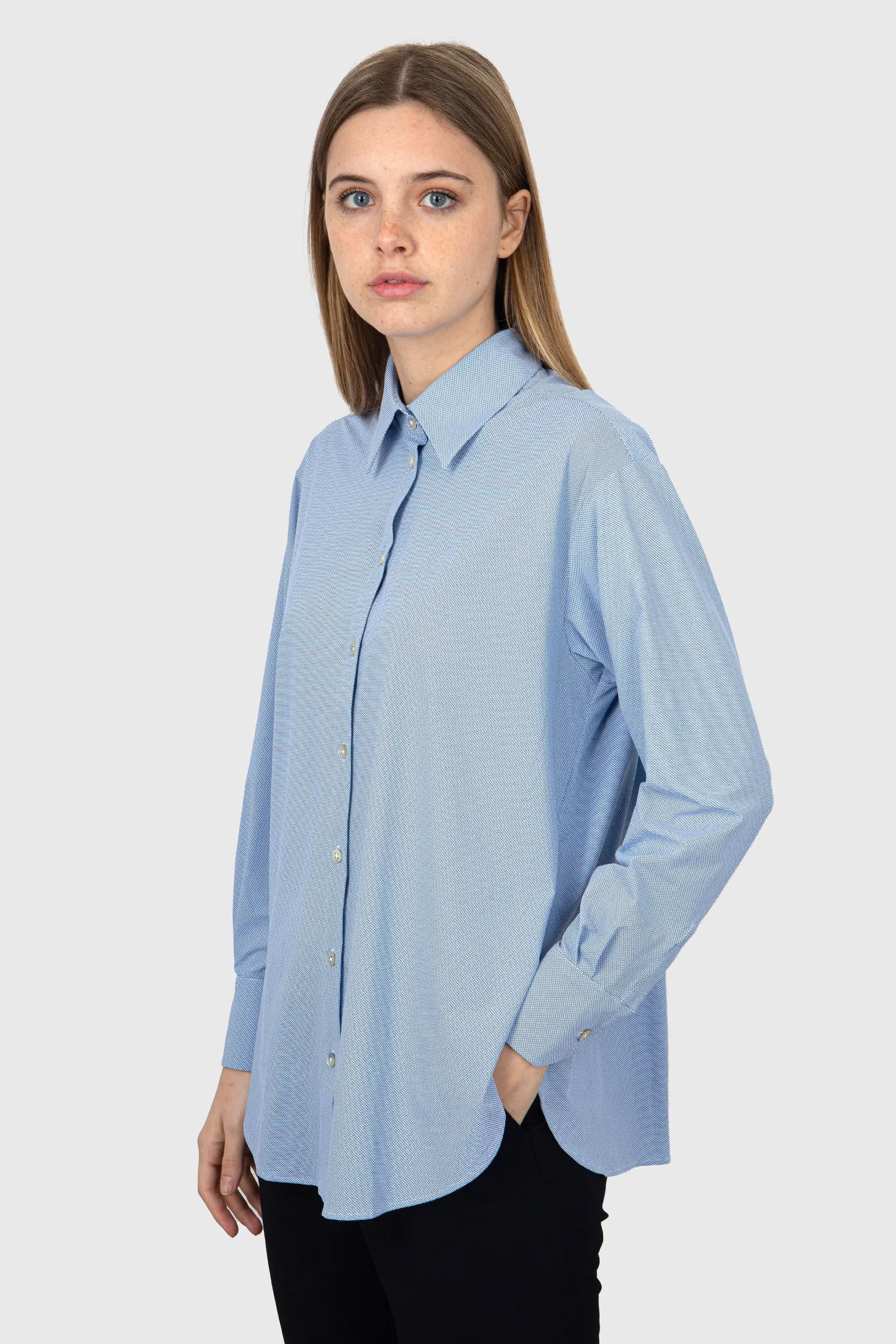 Rrd Oxford Jacquard Boyfriend Wom Shirt Celeste Donna