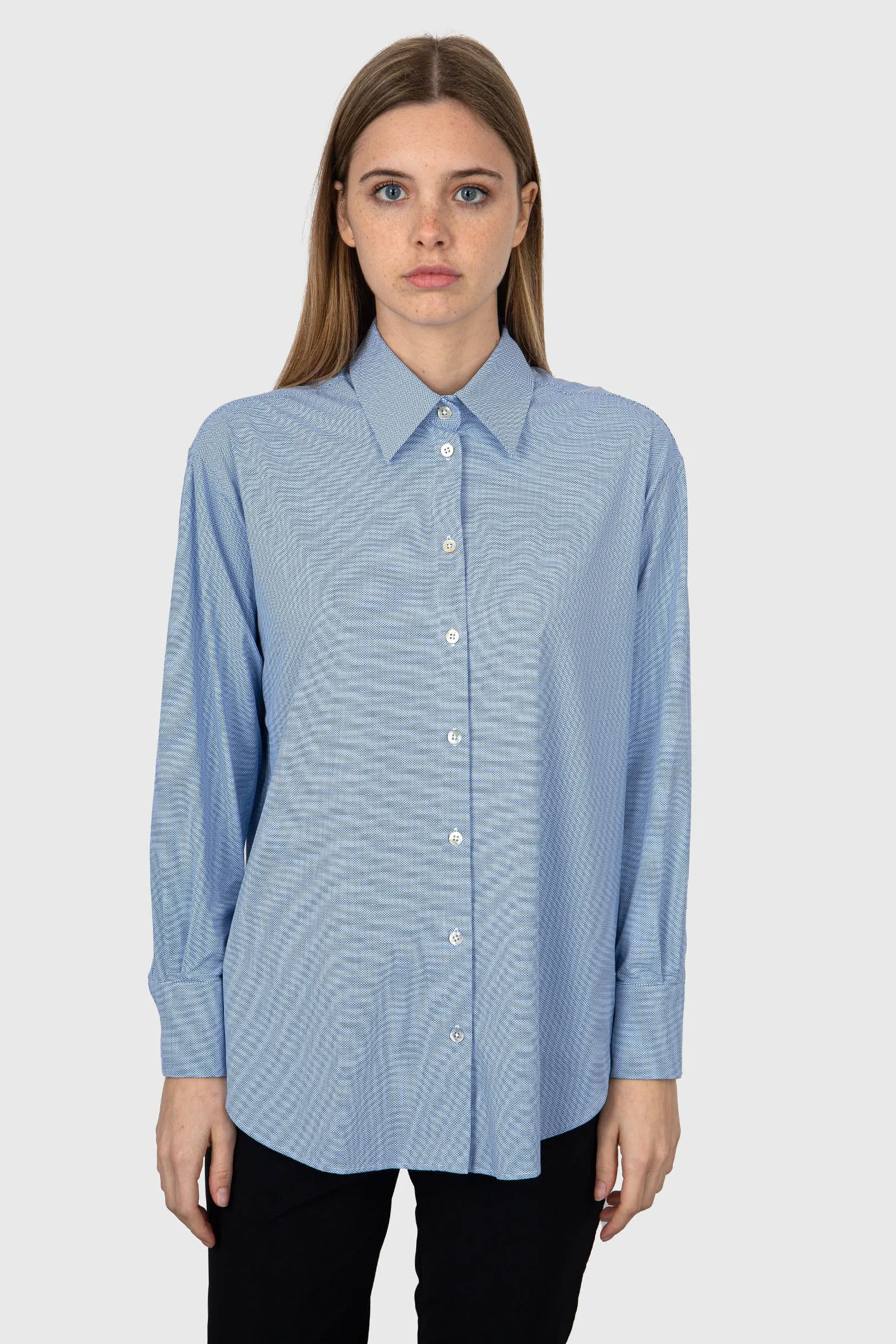 Rrd Oxford Jacquard Boyfriend Wom Shirt Celeste Donna