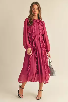 Ruffle Trim Long Sleeve Maxi