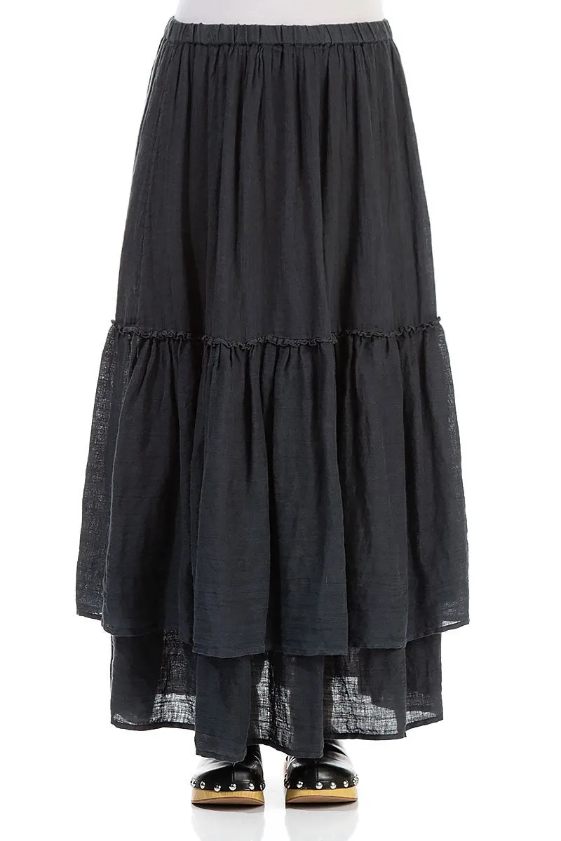 Ruffled Graphite Maxi Gauze Linen Skirt