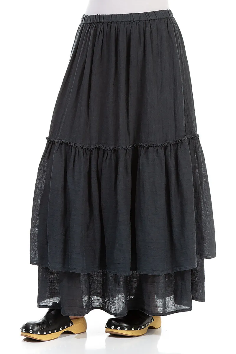 Ruffled Graphite Maxi Gauze Linen Skirt