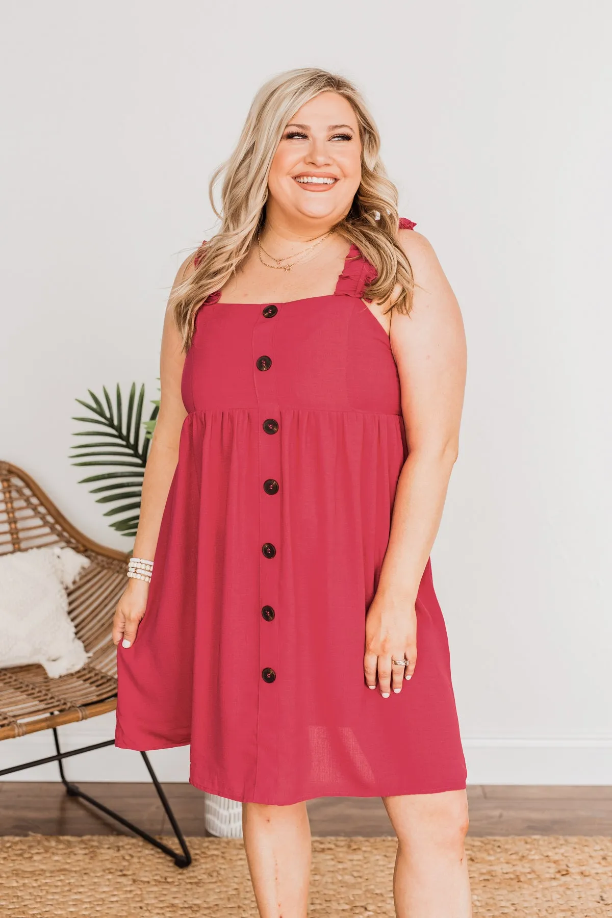 See Waves Wane Button Dress- Fuchsia