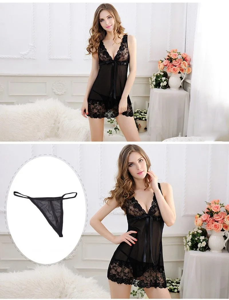 Sexy Summer Lace Negligee Babydoll Nightgown Bathrobe for Women