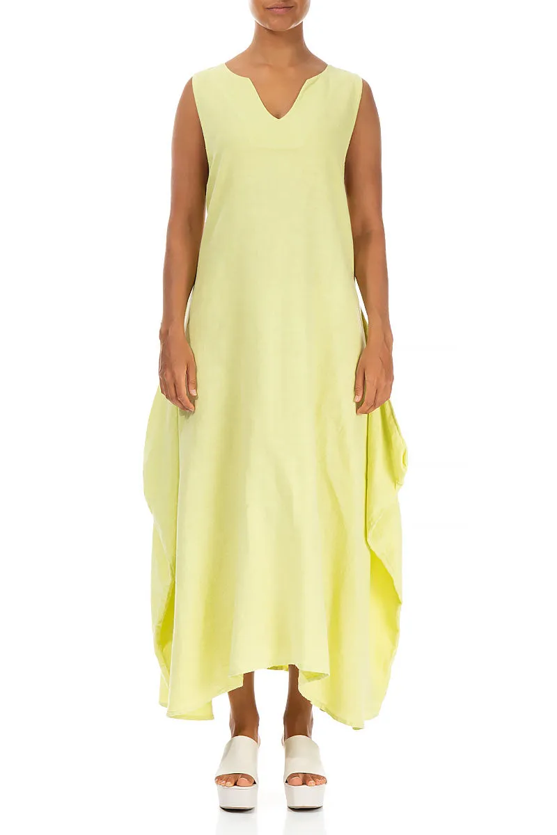 Sleeveless Draped Yellow Linen Maxi Dress