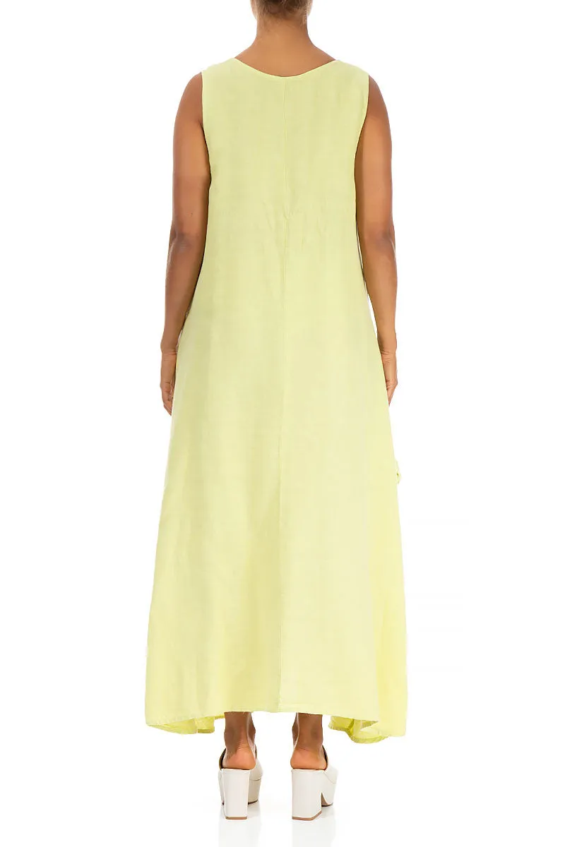 Sleeveless Draped Yellow Linen Maxi Dress